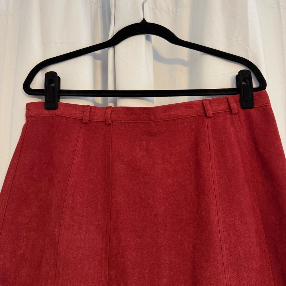 Burgundy Faux Suede Midi Skirt A Line High Waist Women’s Petite 16 Fall - Picture 4 of 10